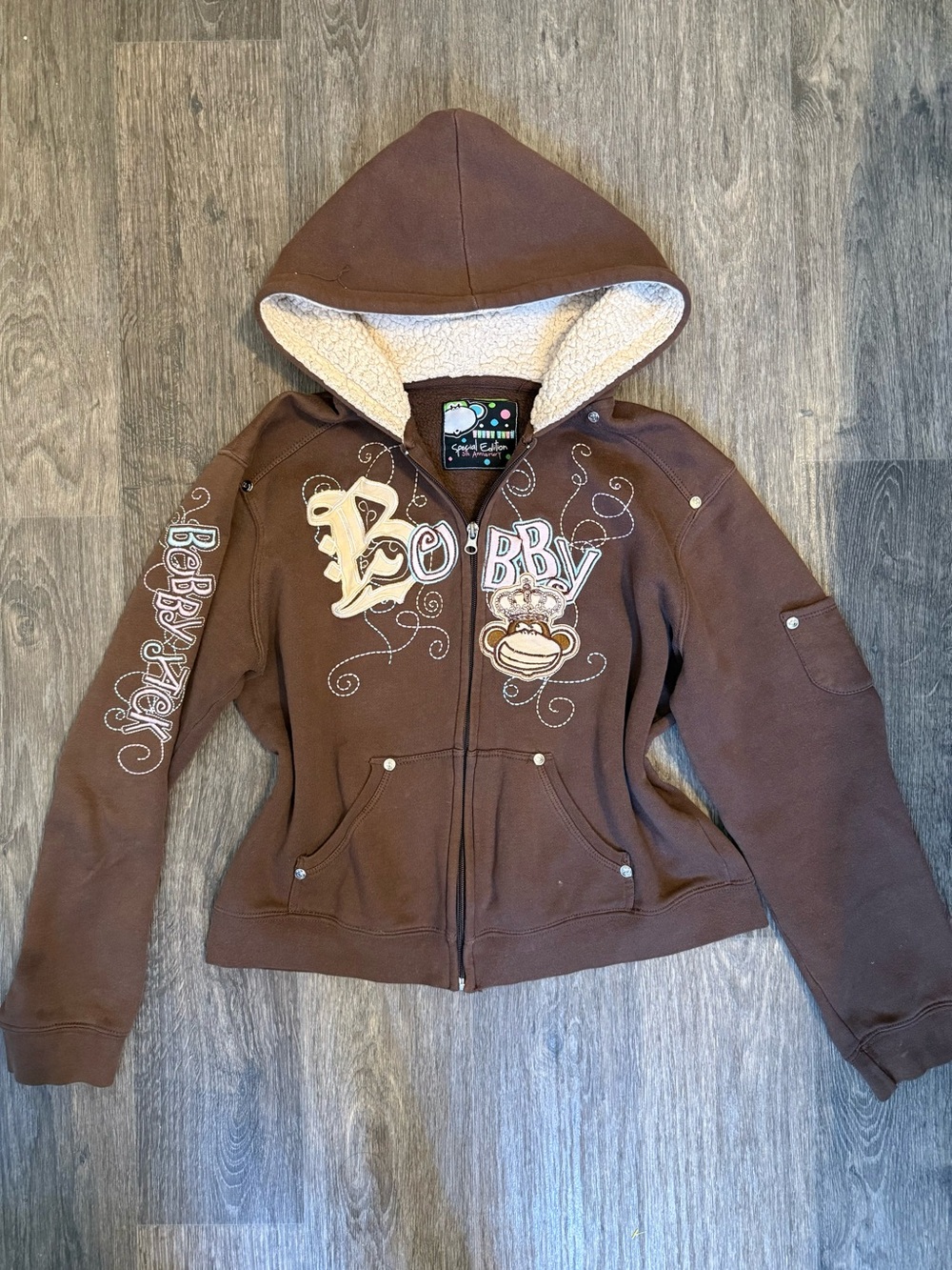 Y2K Brown Bobby Jack Hoodie with Embroidered Logo